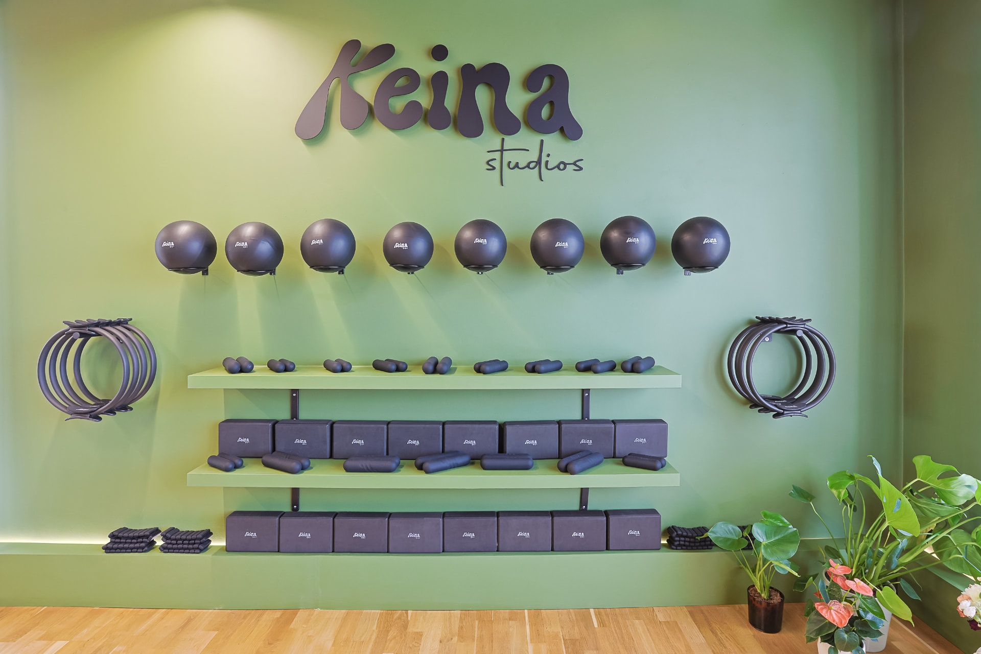 KEINA Studios equipment wall with balls, blocks and rings
